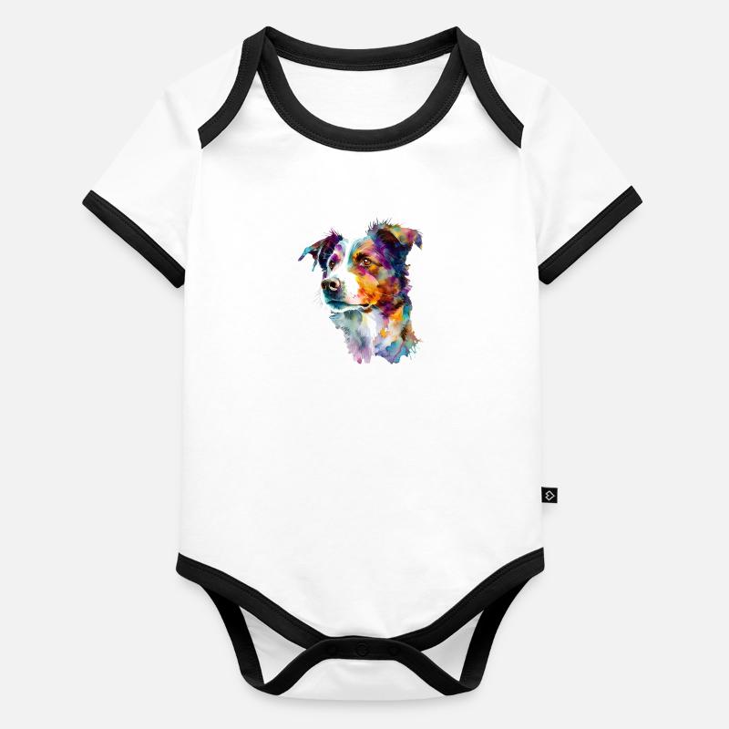Buntes Aquarell eines Border Collie Hundes Baby Bio-Kurzarm-Kontrastbody
