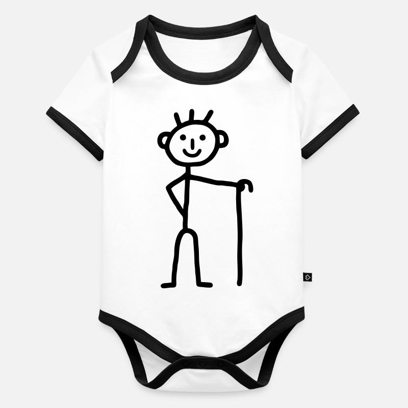 Mann mit Krückstock Baby Bio-Kurzarm-Kontrastbody