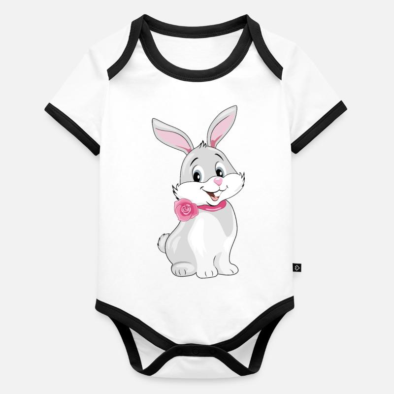 Cute happy smiling rabbit Organic Baby Contrasting Bodysuit
