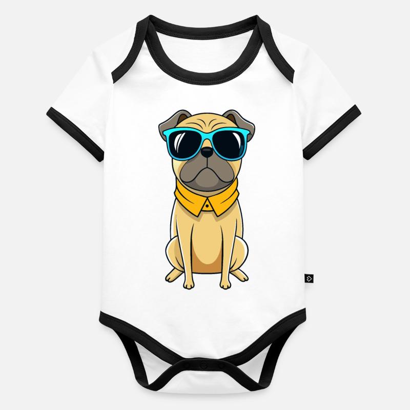 Cooler Mops mit Sonnenbrille Baby Bio-Kurzarm-Kontrastbody