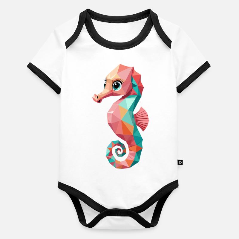 Colorful Seahorse Polygon Style Sea Creatures Organic Baby Contrasting Bodysuit