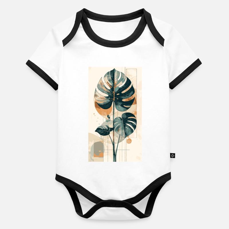 Monstera Geometrie in Erdtonen Baby Bio-Kurzarm-Kontrastbody