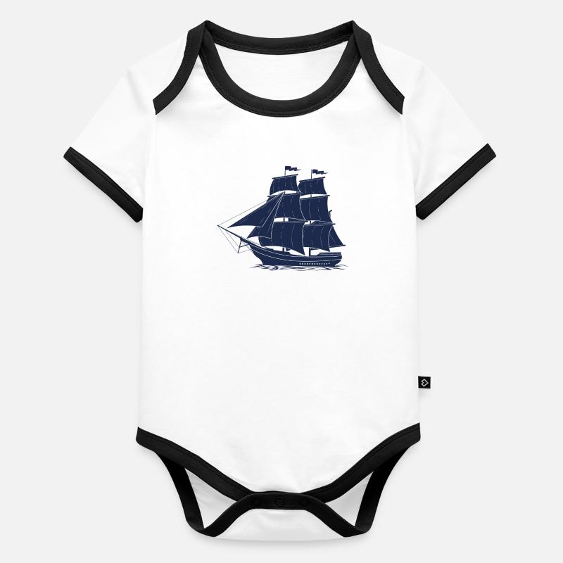 Blauer Schoner von P'tit mousse Baby Bio-Kurzarm-Kontrastbody