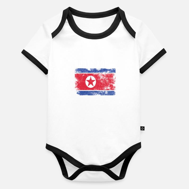 Drapeau nord-coréen en détresse Body Bébé bio contrasté manches courtes
