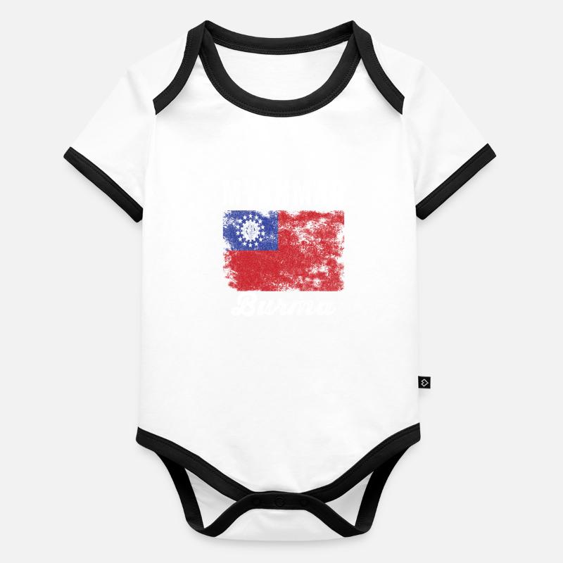 Drapeau du Myanmar en détresse - Drapeau birman Body Bébé bio contrasté manches courtes