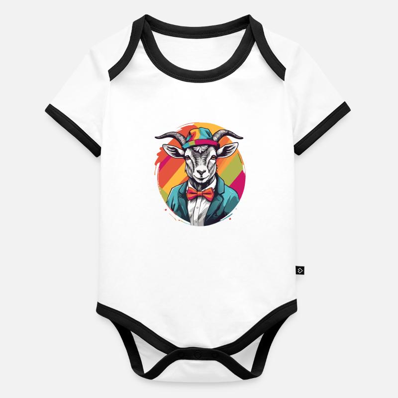 Chèvre avec veste, noeud et chapeau coloré Body Bébé bio contrasté manches courtes