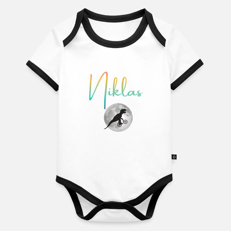 NIKLAS - Beautiful boy name with dinosaur Organic Baby Contrasting Bodysuit