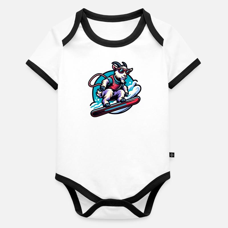Ziege Snowboard Winter Abenteuer Baby Bio-Kurzarm-Kontrastbody