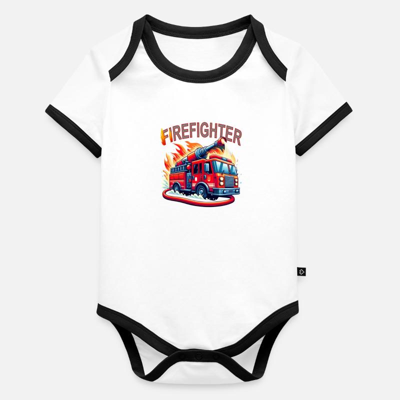 Fire brigade with fire engine - Organic Baby Contrasting Bodysuit - undefined