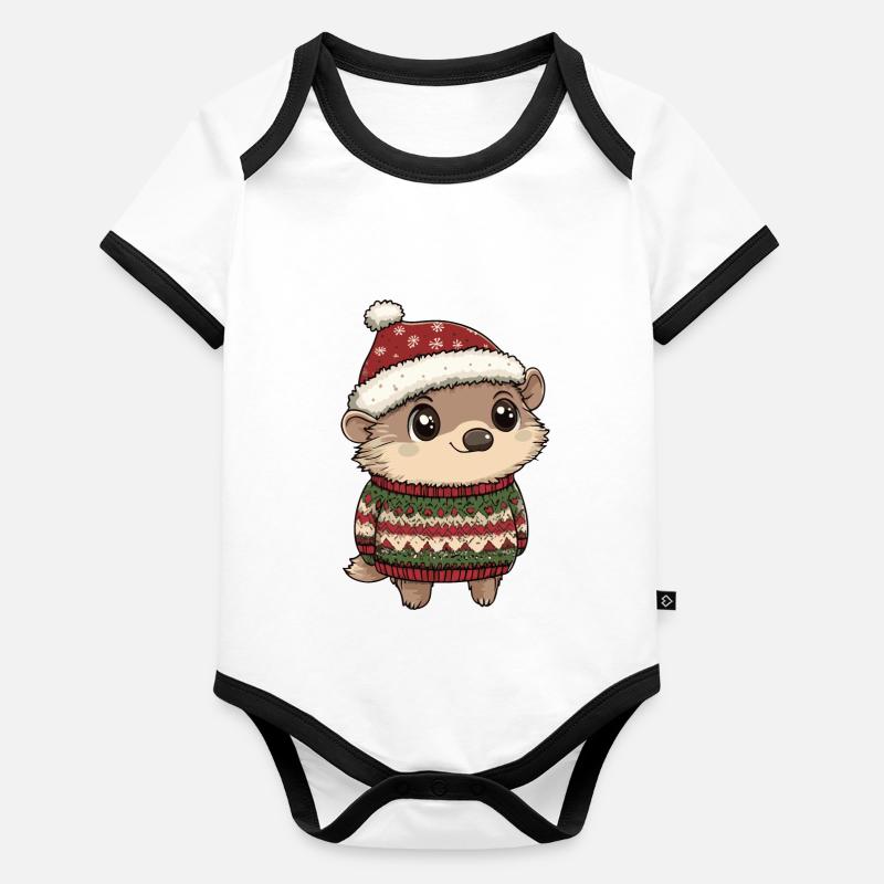Noël hérisson Body Bébé bio contrasté manches courtes