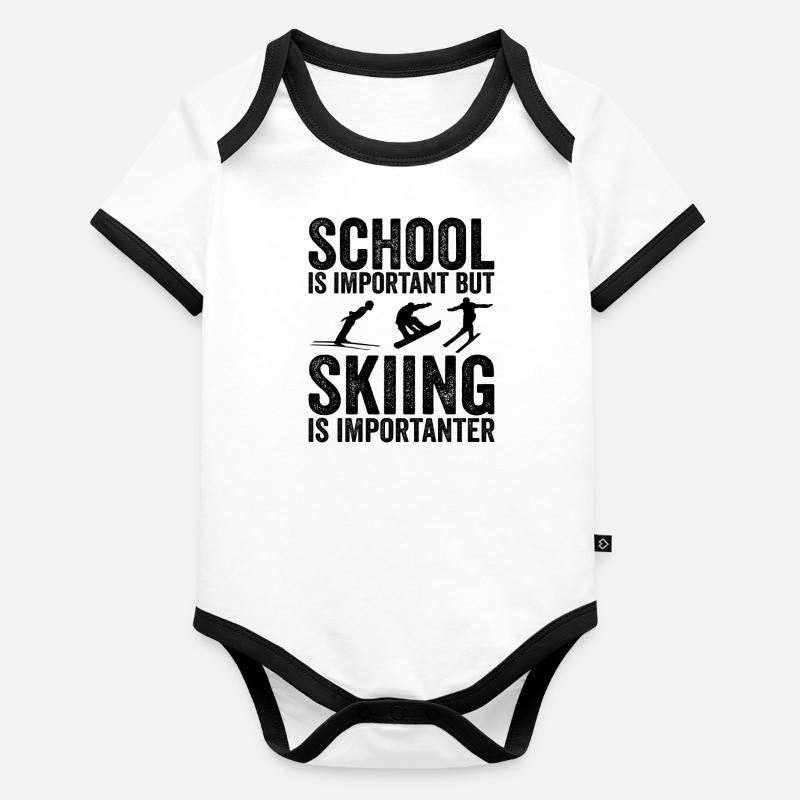 School is important but skiing is importanter Body Bébé bio contrasté manches courtes