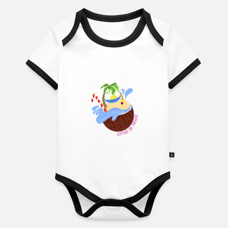 Noix de coco plage soleil vacances d’été cadeau Body Bébé bio contrasté manches courtes