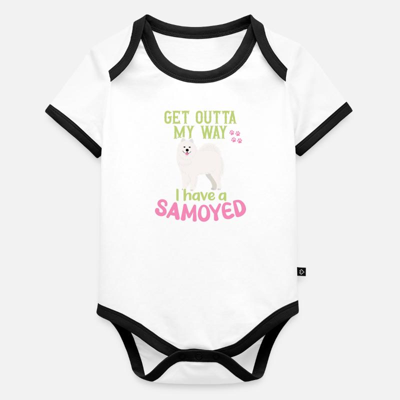 Sortez de mon chemin! J’ai un Samoyède Body Bébé bio contrasté manches courtes