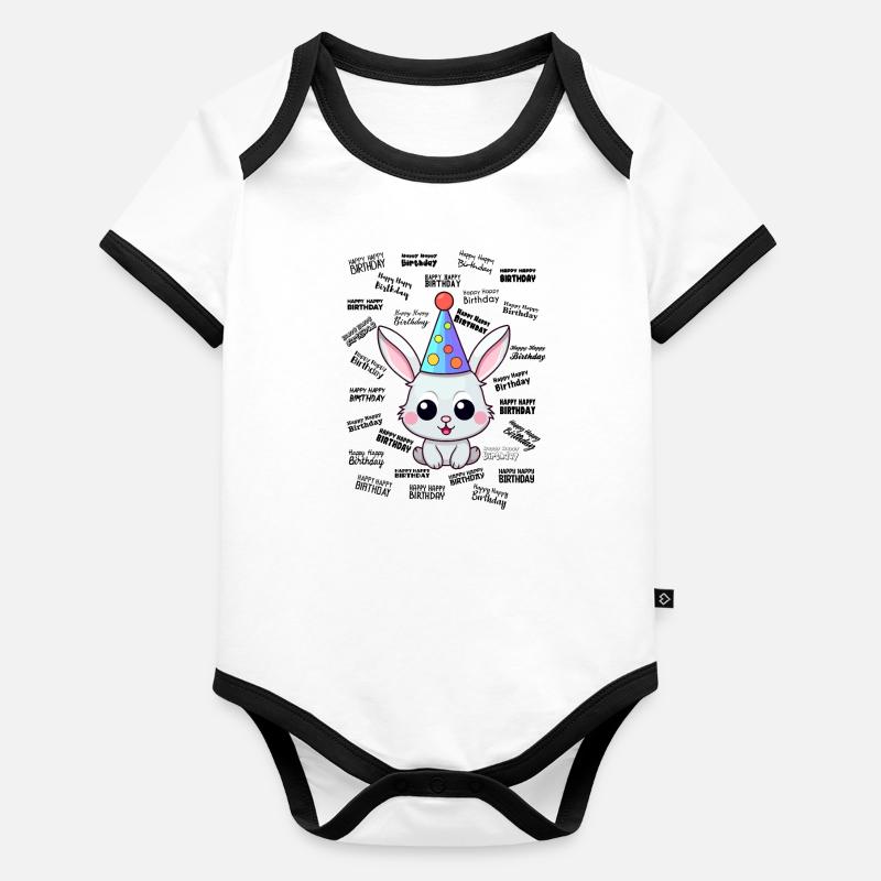 Joyeux anniversaire Lapin mignon Enfants Body Bébé bio contrasté manches courtes