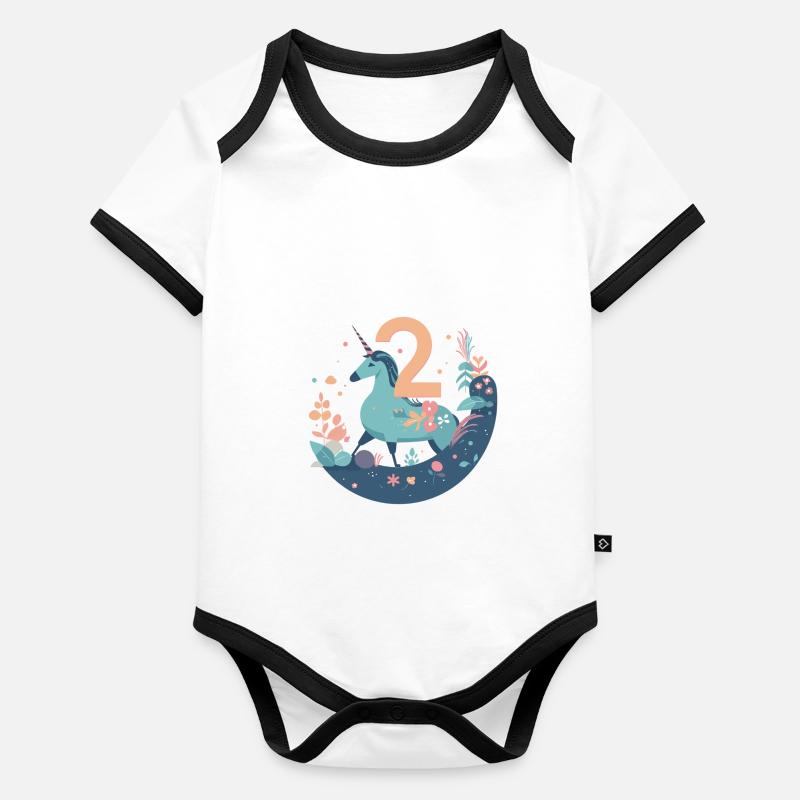 Licorne du 2e anniversaire Body Bébé bio contrasté manches courtes