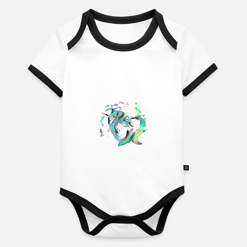 Banc de poissons, poissons, peinture, graffitis, requins Body Bébé bio contrasté manches courtes