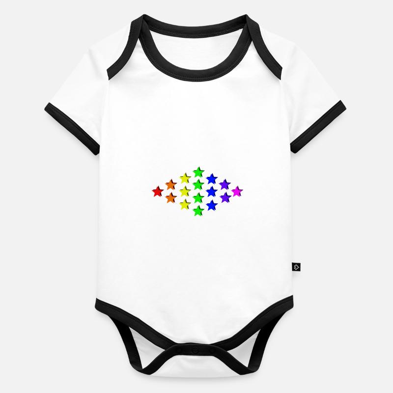Sterne bunt Regenbogen Geschenkidee Baby Bio-Kurzarm-Kontrastbody