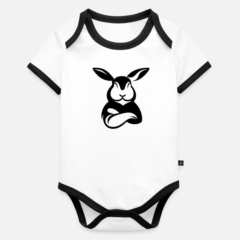 Lapin avec silhouette de bras croisés Body Bébé bio contrasté manches courtes
