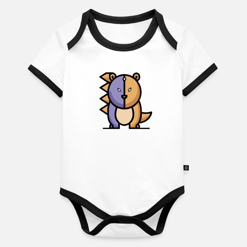 Drôle de dessin animé Dragon Bear Body Bébé bio contrasté manches courtes