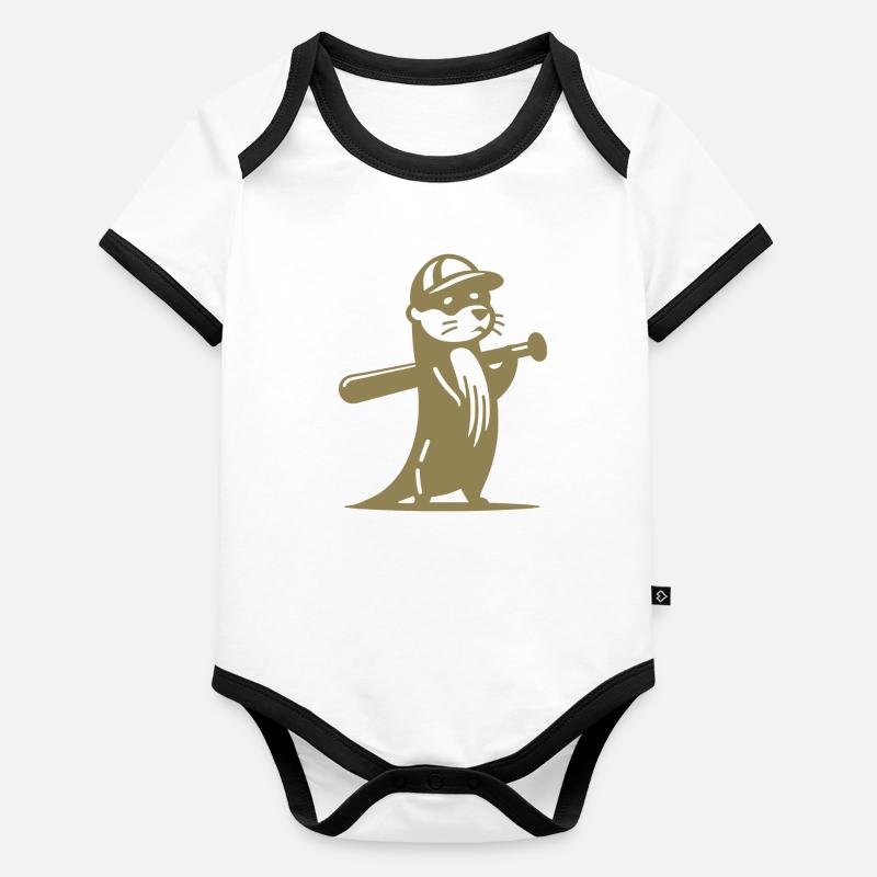Silhouette de Baseball de loutre Body Bébé bio contrasté manches courtes