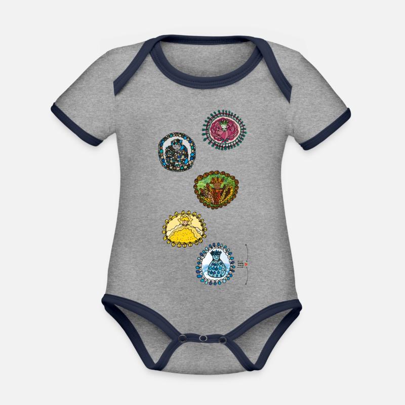 Cinq éléments - Body Bébé bio contrasté manches courtes - gris chiné/bleu marine