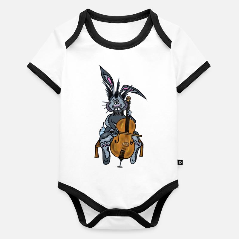 Mischa le lapin joue du violoncelle Body Bébé bio contrasté manches courtes