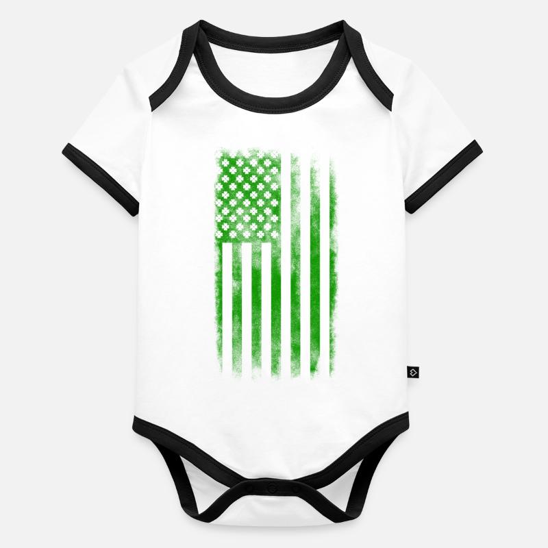 Irish American Saint Patrick's Day Flag Washed Organic Baby Contrasting Bodysuit