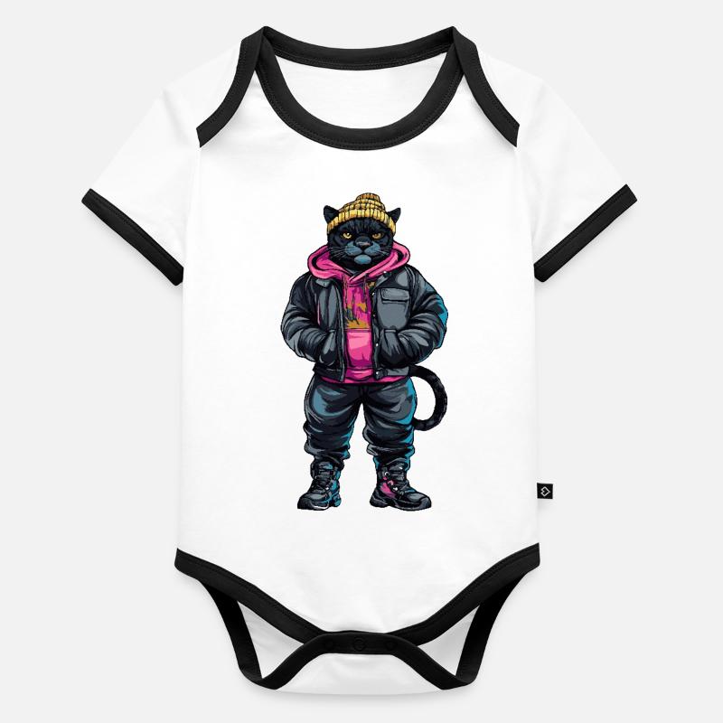 Panthère Funny Winter Body Bébé bio contrasté manches courtes