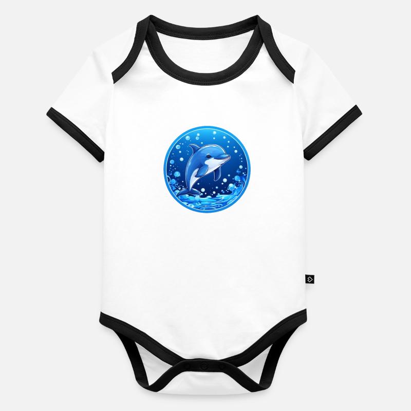 Mignon petit dauphin Body Bébé bio contrasté manches courtes