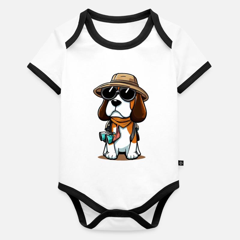 Beagle Dog Der Entdecker Baby Bio-Kurzarm-Kontrastbody