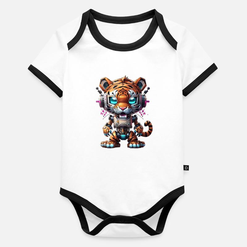 Robot Tigre Body Bébé bio contrasté manches courtes