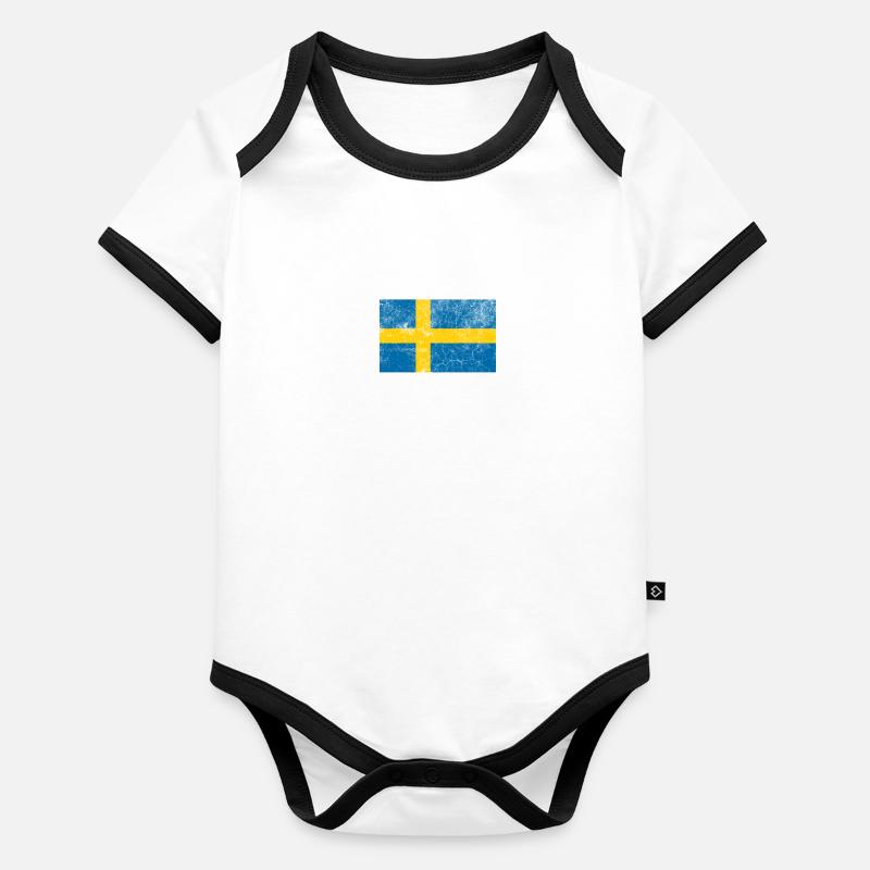 Drapeau de la Suède en détresse Body Bébé bio contrasté manches courtes