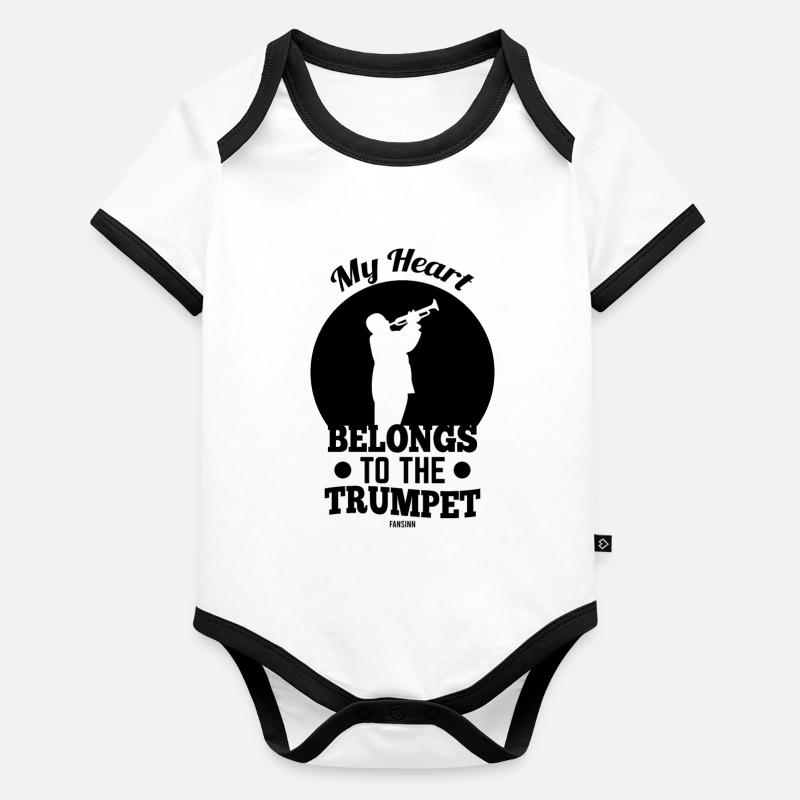 Herz Liebe Trompete Spruch Baby Bio-Kurzarm-Kontrastbody