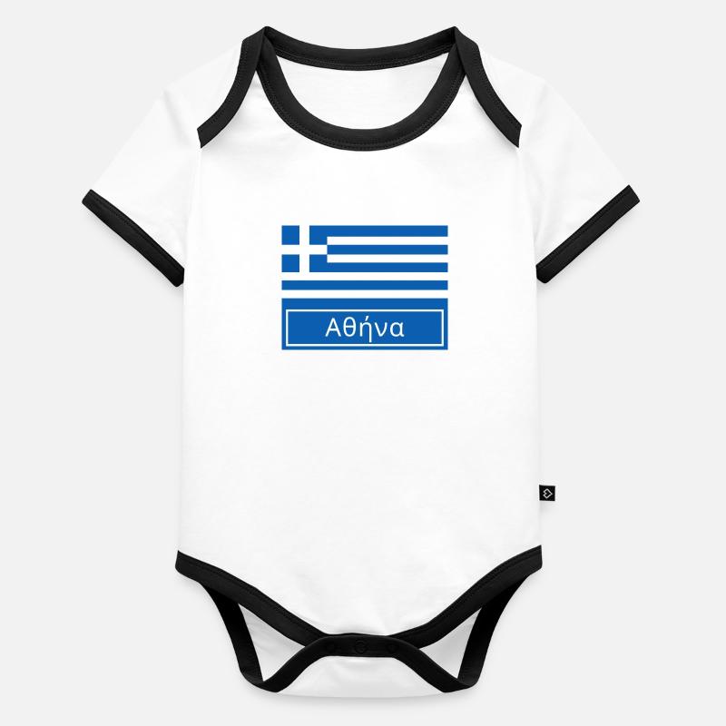 Athen auf Griechisch geschrieben Baby Bio-Kurzarm-Kontrastbody