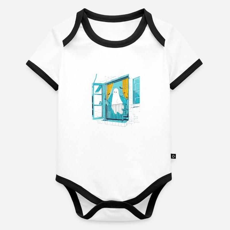 Spooky Ghost in the Window, Boo in the Window Baby Bio-Kurzarm-Kontrastbody