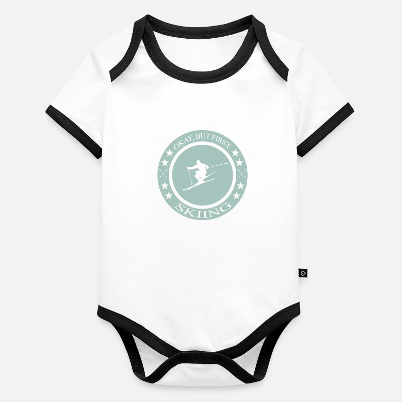 Okay but first skiing Baby Bio-Kurzarm-Kontrastbody