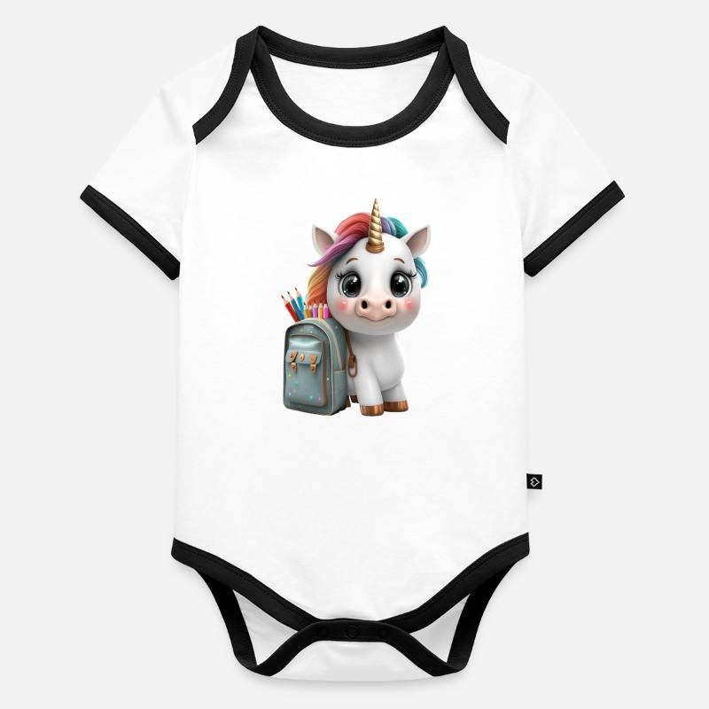 Einhorn Erster Schultag Einschulung Schule Kind Baby Bio-Kurzarm-Kontrastbody