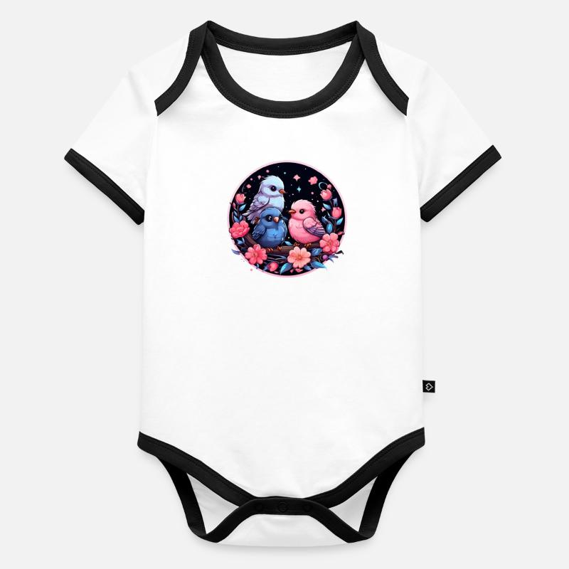 Flower Birds Organic Baby Contrasting Bodysuit