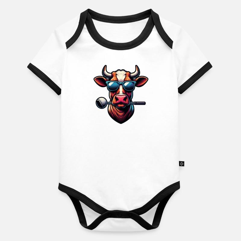 Cow Golfer Terrain de golf Propriétaire de chien Body Bébé bio contrasté manches courtes