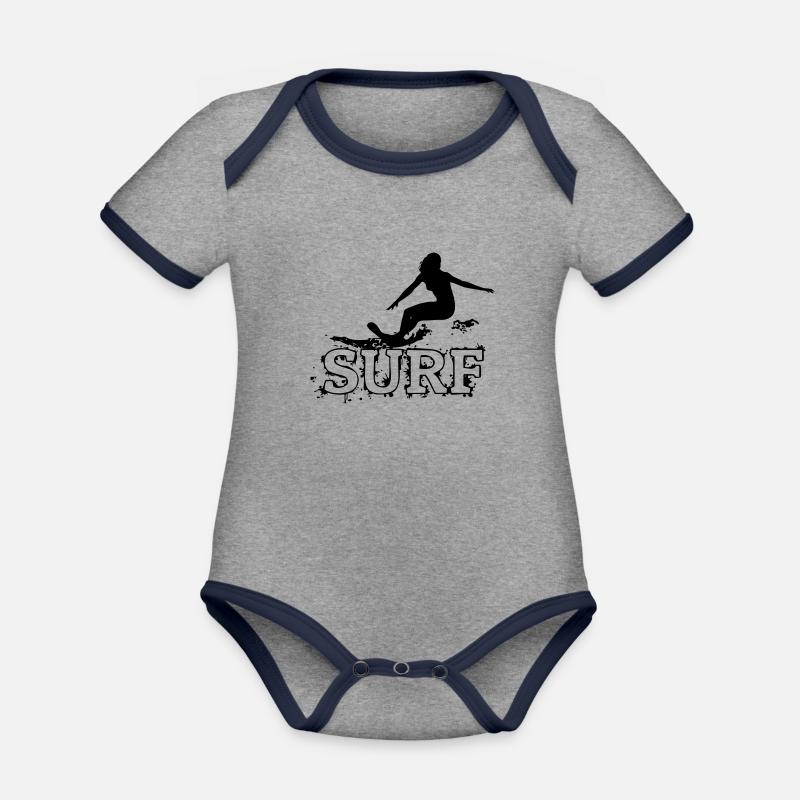 surfeuse - Body Bébé bio contrasté manches courtes - gris chiné/bleu marine