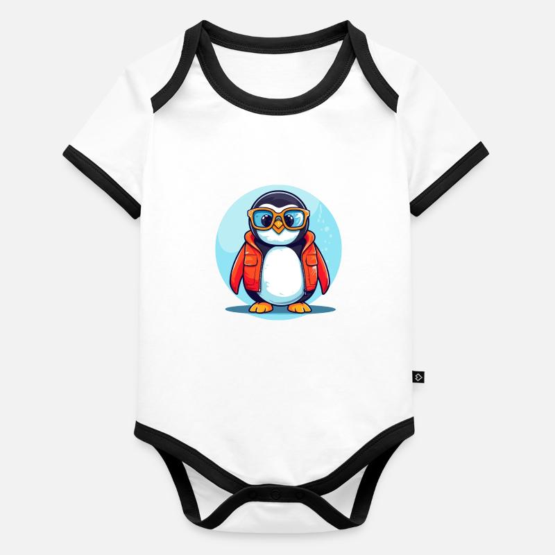 Pingouin à lunettes - Body Bébé bio contrasté manches courtes - undefined