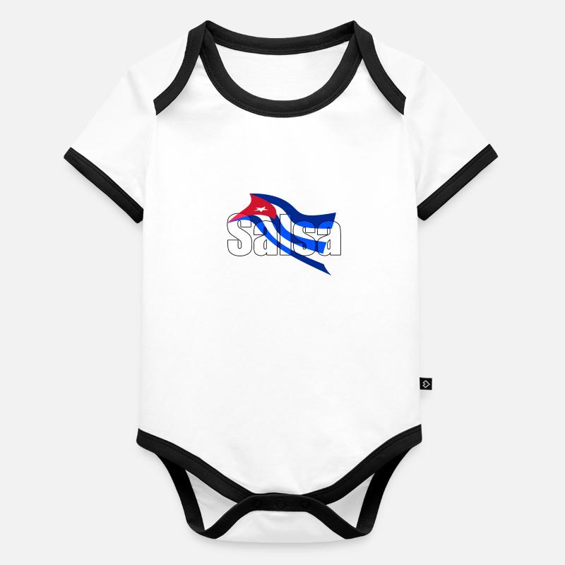 Fond avec salsa écrite drapeau cubain Body Bébé bio contrasté manches courtes
