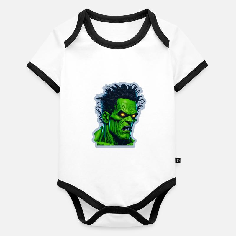 monstre vert d’halloween Body Bébé bio contrasté manches courtes