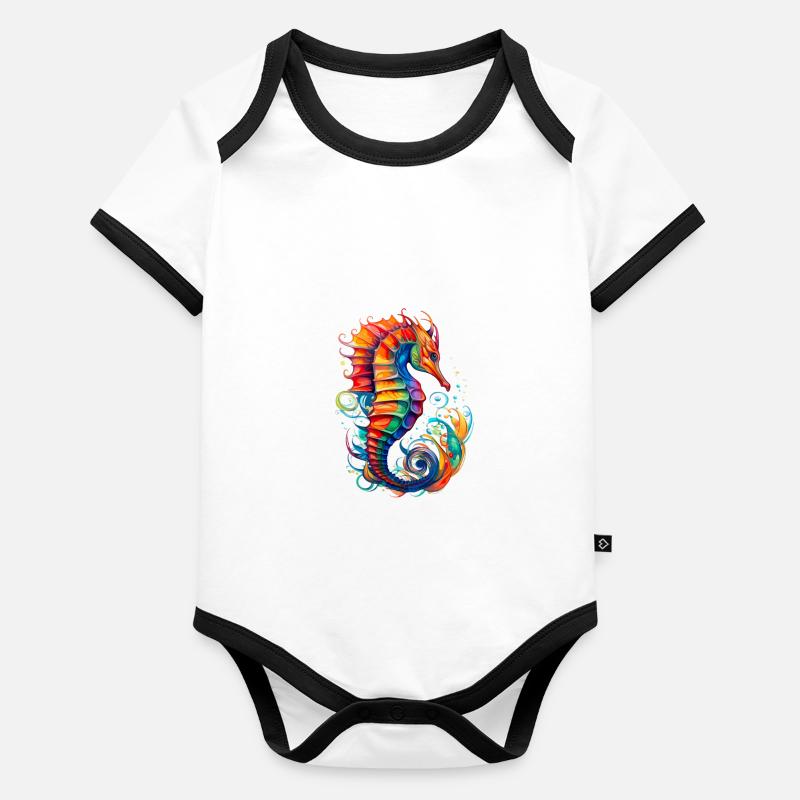 Seepferdchen Unterwasserwelt Baby Bio-Kurzarm-Kontrastbody