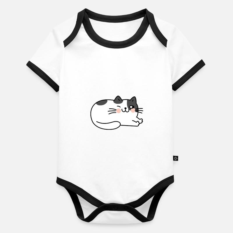 Chat Couché Mignon Body Bébé bio contrasté manches courtes