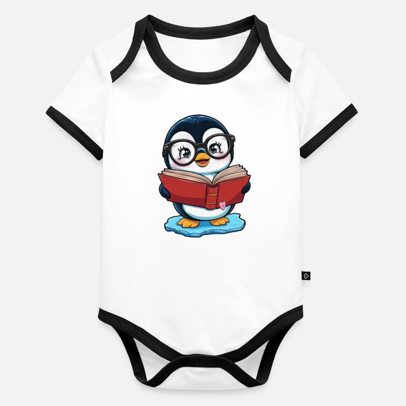 Kawaii Pinguin mit Einhorn Ouftit Baby Bio-Kurzarm-Kontrastbody