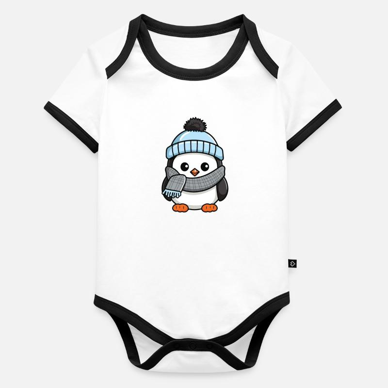 Pingouin Hiver Bande Dessinée Mignon Body Bébé bio contrasté manches courtes