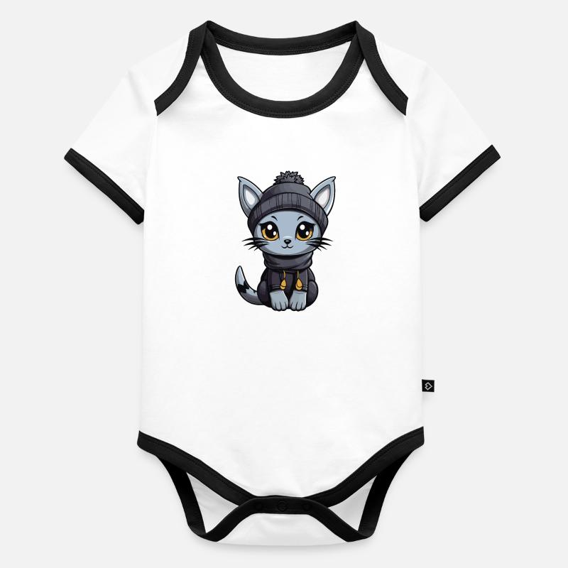 Bande dessinée d’hiver de chat Body Bébé bio contrasté manches courtes