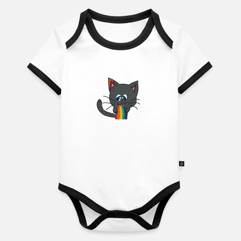 Katze und Regenbogen Baby Bio-Kurzarm-Kontrastbody