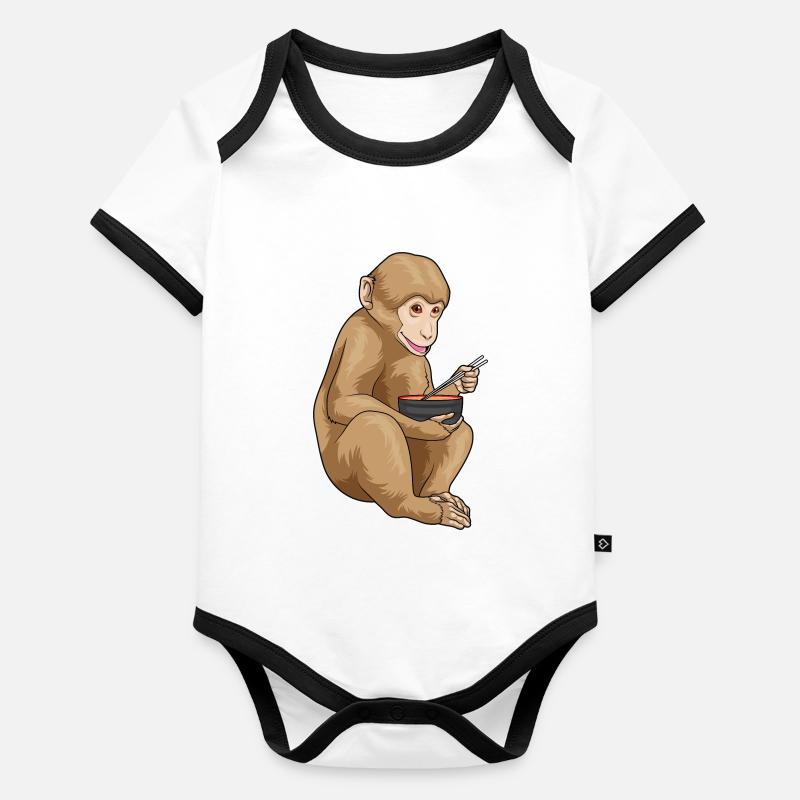 Affe Ramen Schüssel Baby Bio-Kurzarm-Kontrastbody